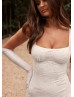 Square Neck Ivory Lace Chiffon Slit Sweet Wedding Dress
